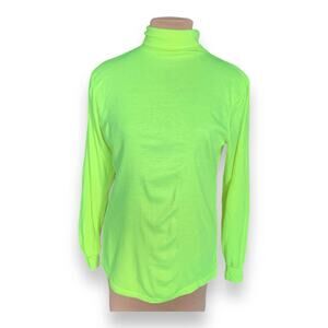 Vintage Medalist Turtleneck Neon Green Unisex Long Sleeve Layered Top Medium